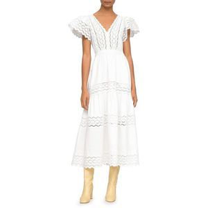 Sea New York Womens Georgina White Cotton V-Neck Open Back Midi Dress.